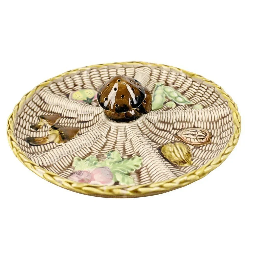Mushroom Relish Serving Plate Toothpick Holder Ceramic Mid Century Modern VTG